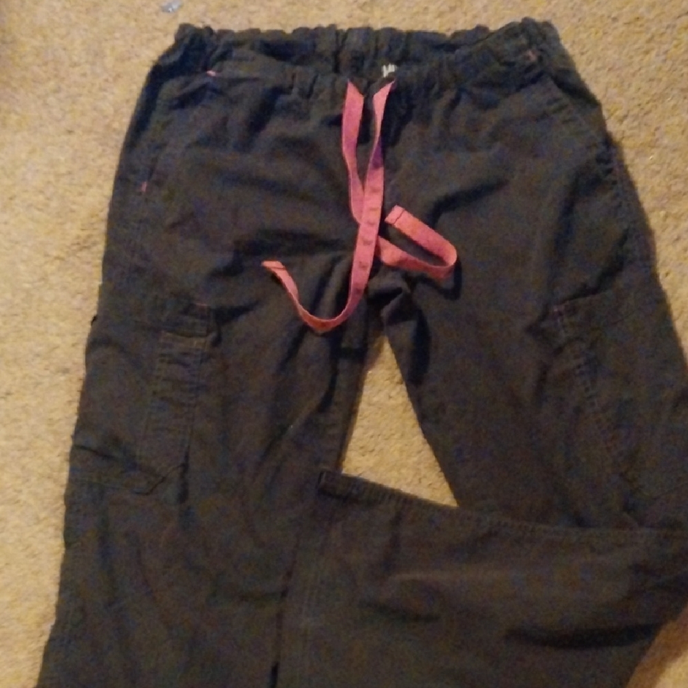 Women's Black Boot Cut Cargo Pants with Pink Drawstring